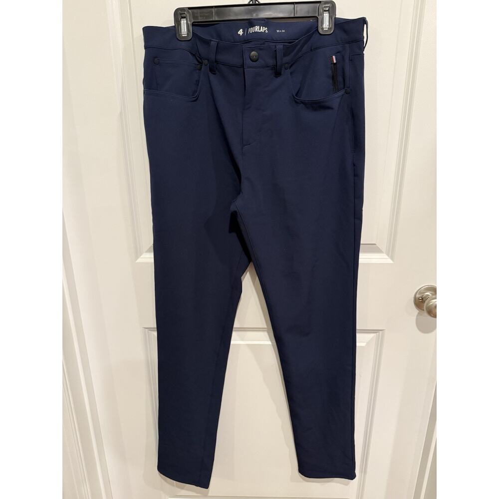 FOURLAPS Traverse Pants Mens 33x34 Navy Blue Performance Golf Chino 4 Laps